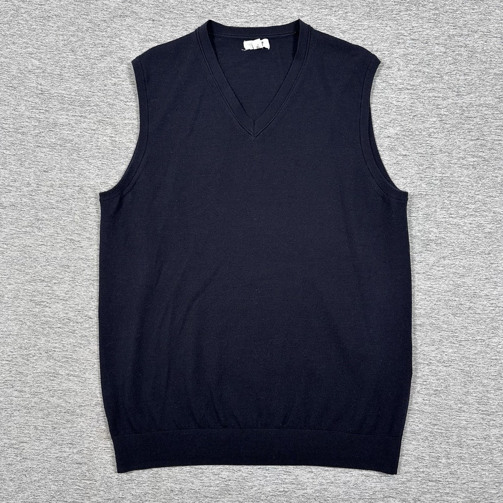 Reiss Sweater Vest Mens Size Large Dark Blue 100% Merino Wool Preppy City